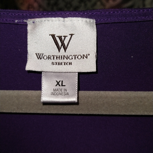 Worthington purple draped style loose fitting short sleeve tunic blouse - Picture 2 of 4